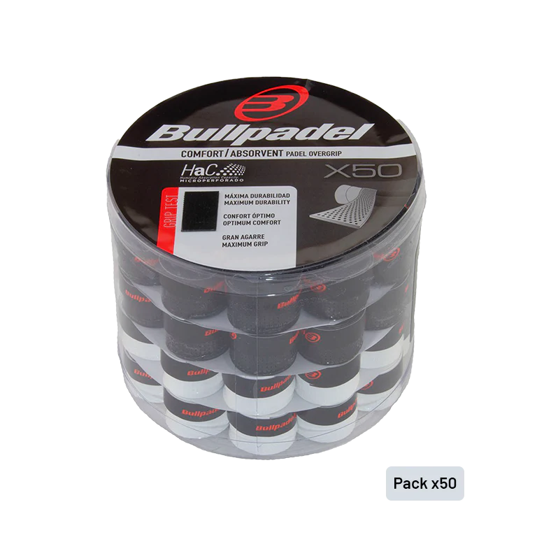 Tambor Overgrips Bullpadel Perforados Negro/Blanco (x50)